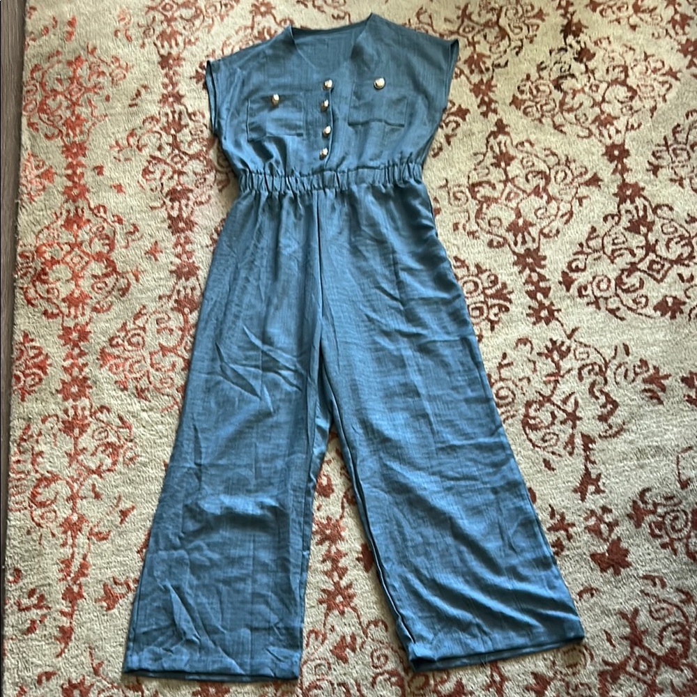 Elegant Light Weight Wide Leg Blue Jumpsuit